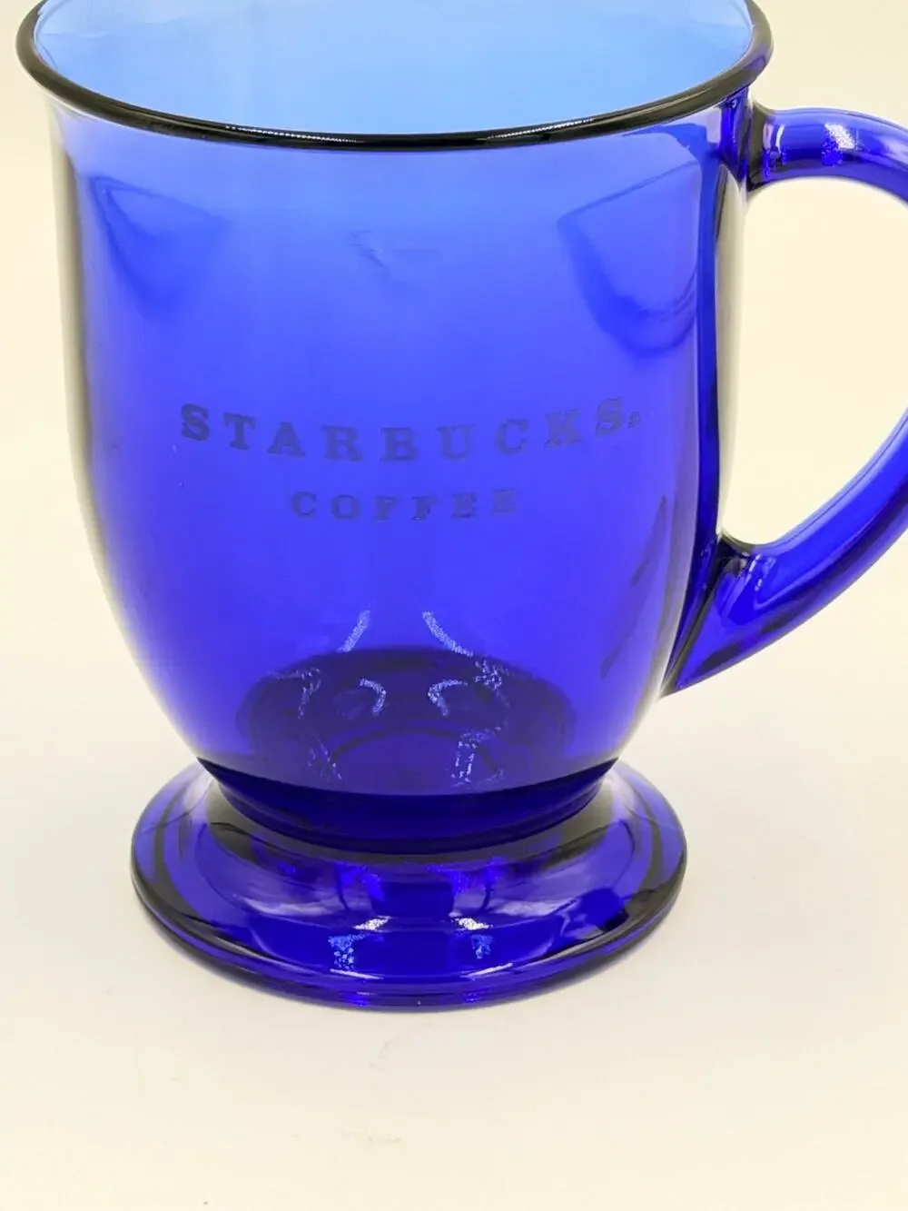 Vintage STARBUCKS Cobalt Blue Anchor Hocking Glass Pedestal Coffee Cup Mug 1990s